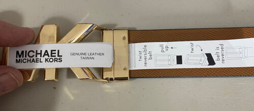 Michael Kors Belt Reversible Black to Luggage (Tan) Leather Gold MK Logo Buckle