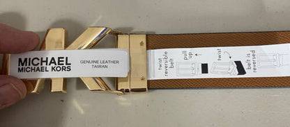 Michael Kors Belt Reversible Black to Luggage (Tan) Leather Gold MK Logo Buckle