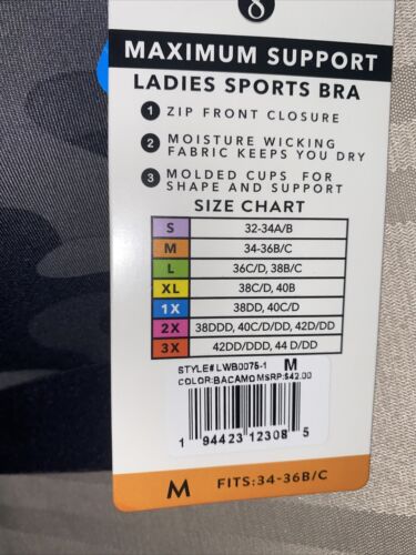 LAYER 8 MAXIMUM SUPPORT-CROSSBACK~Sz. M~ Sports Bra CAMO Fitted Front Zipper-NEW