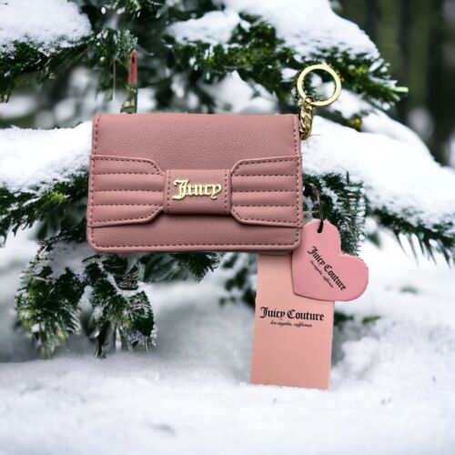 Juicy Couture Bifold Wallet Gold Logo Pretty Bow Flap Card Case w/ Key Ring~CUTE