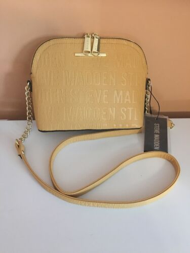 STEVE MADDEN HANDBAG BMARILYN MUSTARD STAMPED LOGO GOLD HARDWARE
