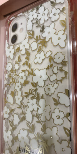 KATE SPADE CASE iPHONE 11  CLEAR -TINY WHITE FLOWER RHINESTONE GOLD FOIL