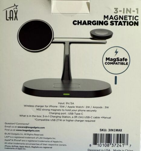 Lax Boost Charge Pro 3-in-1 Wireless Charging Station with MagSafe Black ✅