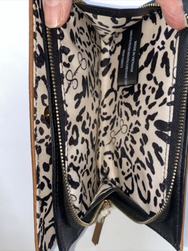 Jessica Simpson Vienna Bifold Wristlet Wallet Shearling Sherpa Almond Brown