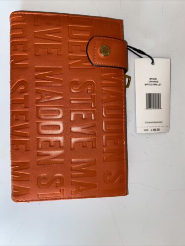 STEVE MADDEN Bifold WALLET, CLUTCH ORANGE STAMPED Gold Hardware NEW