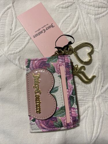 JUICY COUTURE MOODY GARDEN CREAM WHOLE LOTTA LOVE CARD-CASE KEY RING WALLET NEW