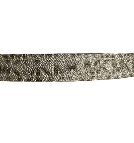 Michael Kors belt glittery gold printed MK logo gold rectangle buckle "Skinny" M