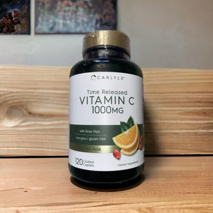 Vitamin C 1000mg with Rose Hips | 120 Caplets | Vegetarian | by Carlyle
