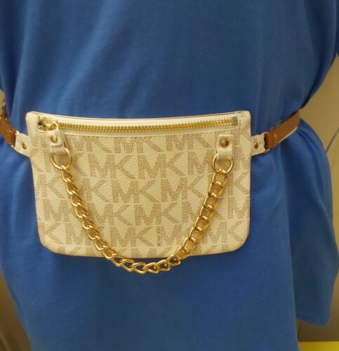 MICHAEL KORS FANNY PACK VANILLA GOLD CHAIN ZIPPER WOW! SIZE MEDIUM !