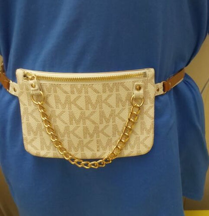 MICHAEL KORS FANNY PACK VANILLA GOLD CHAIN ZIPPER WOW! SIZE MEDIUM !