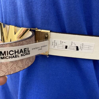 MICHAEL KORS BELT REVERSIBLE SOFT PINK TO WHITE GOLD MK BUCKLE "SO NICE"!