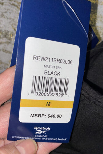 REEBOK MATCH BRA BLACK /BLACK MESH REW211BR02006 MEDIUM MSRP $40 NEW