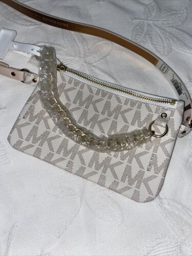 MICHAEL KORS Fanny Pack Ivory & Pink Belt i MK Logo Gold Chain CLASSIC STYLE!!