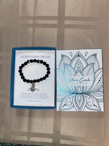 BLACK ÓNIX GENUINE GEMSTONE  BRACELET  SAGRED STONE CIRCLE~NIB~REAR FIND~UNIQUE