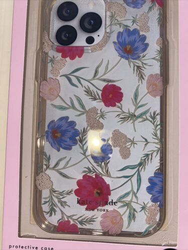 Kate Spade Blue, Yellow, Dark Rose Flowers &Foliage iPhone 13 Pro Max 6.7 Screen