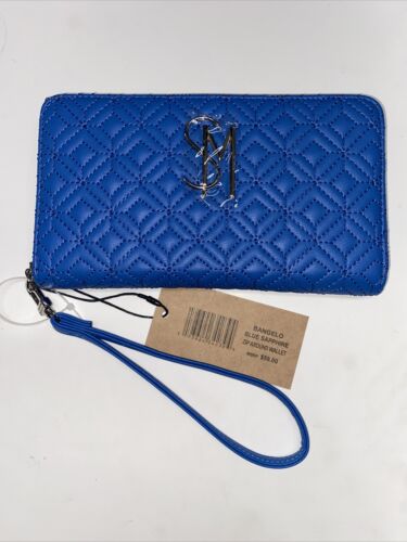 STEVE MADDEN WALLET WRISTLET BLUE SAPPHIRE BANGELO SMOOTH TEXTURED SILVER ZIPPER