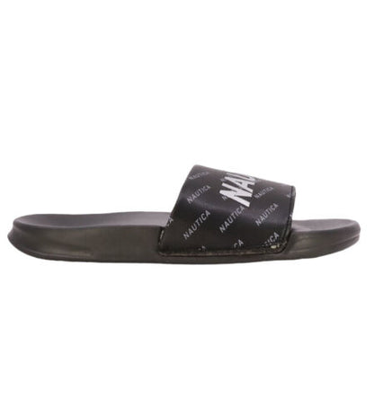 Nautica Womens Logo Embellished Black &Silver Logo Slide Sandal~Sze. 8~GREAT FIT
