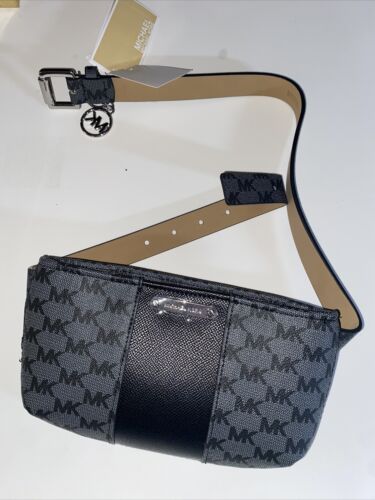 Michael Kors Women’s Belt  Fanny Pack MK Signature Logo GRAY/CHARCOAL/BLACK- S/M