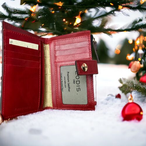 LODIS Coin Purse Bifold Card Wallet  Red Genuine Leather-ABSOLUTELY BEAUTIFUL!!!