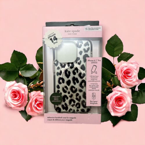 Kate Spade Phone Case iPhone 14 Pro 6.1" Black & Gold Leopard Design Nice!!!