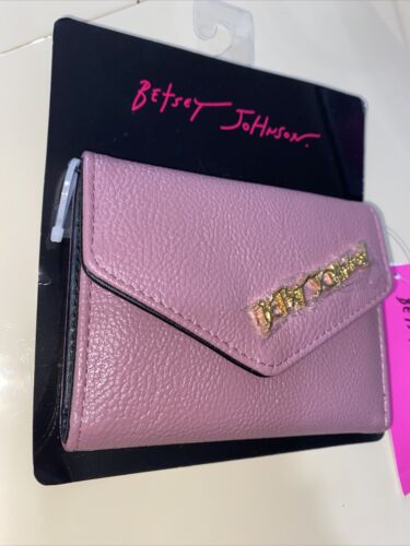 Betsey Johnson Peggable Card Case Flap Snap On Wallet Mauve -Gold Hardware CUTE!
