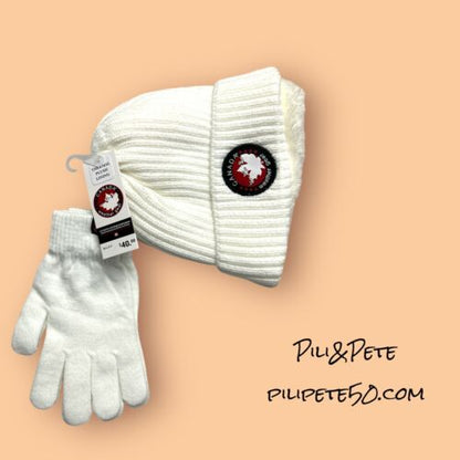 Canada Weather Gear White~Thermal Plush Lining Logo Hat~Matching Gloves set NEW