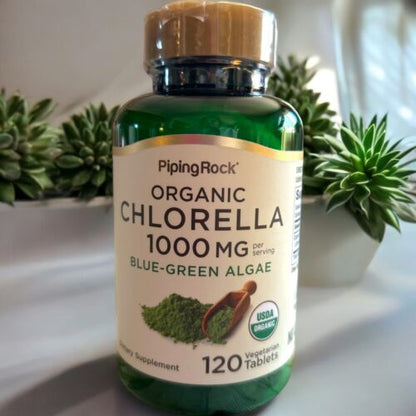 Organic  Chlorella|1000mg|120 Tablets| Blue-Green Algae| By PipingRock| Exp 5/26