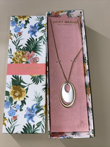 Lucky Brand Silver & Gold Tone Oval Pendant Necklace~18” to  22” Long~ REAR FIND