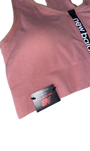 NEW BALANCE Medium Impact Sports Bra Style #R000440 DUSTED PEACH FRONT ZIP LOGO