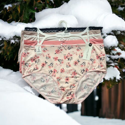 LAURA ASHLEY Women 5-Pair Brief Panty Floral Multi~Polyester~Style LS9271~ Sz 2X