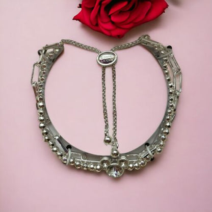 Disney Fine Silver Plated Mickey Mouse Bolo Bracelet Rhinestone Face &Ears NIB