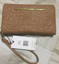 STEVE MADDEN WALLET WRISTLET CAMEL STICHED LOGO (LARGE LETTERS) "SO DIFFERENT"!!