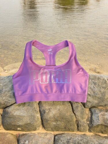 Puma~Athletic Sports Seamless Bra~Size L~Pink & Silver Logo~Removable Pads~NWT