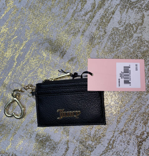JUICY COUTURE BLACK ZIPPERED UP CARD CASE KEY RING WALLET NEW RETAIL $35