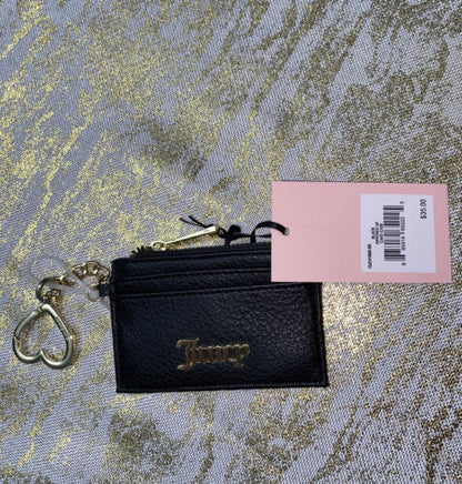 JUICY COUTURE BLACK ZIPPERED UP CARD CASE KEY RING WALLET NEW RETAIL $35