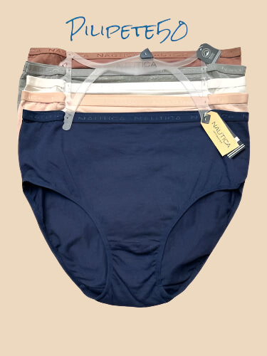 NAUTICA 5-pack~Organic Cotton Women Briefs Sz L High-Rise Multicolor NT3771~GREA