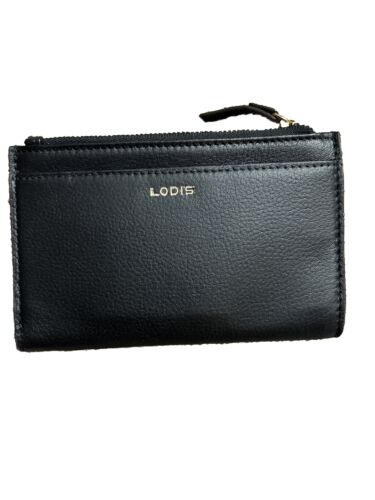 LODIS Coin Purse Bifold Card Wallet BLACK Genuine Leather-ABSOLUTELY BEAUTIFUL!