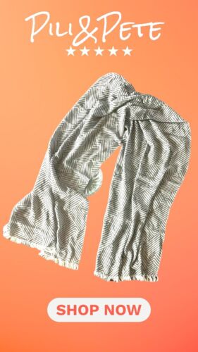 Caterina de Medici Italy 100% Cotton Scarf Shawl Gray/White, Two Side Fringe~NEW