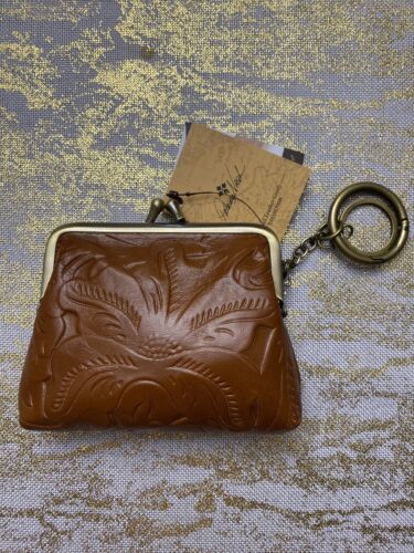 Patricia Nash Leather TOOLED FLORENCE Coin Purse Key Chain Rings- NEW- CUTE!!!