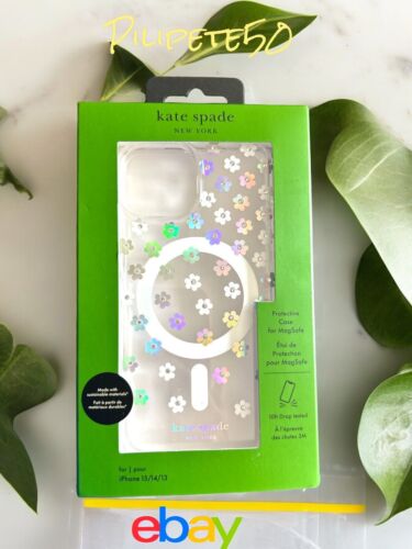 kate spade phone case I Phone 13-14-15 iridescent-rhinestone-tiny daisies-UNIQUE