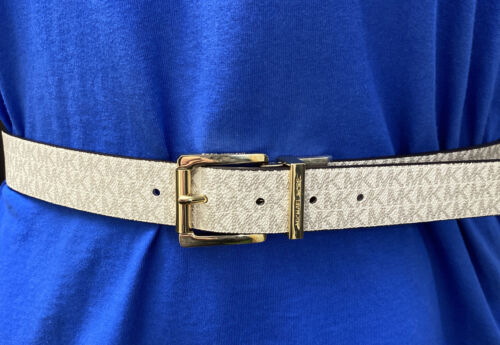 MICHAEL KORS BELT REVERSIBLE MK LOGO VIOLET TO WHITE GOLD BUCKLE WOW!!