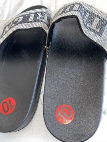 True Religion Jasmine Bling Silver Black Slides Slippers NEW- SIZE 10 WOMEN