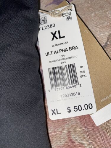 Adidas Black Solid Racerback Ultimate Alpha Sport Bra Women’s XLARGE RETAIL $50