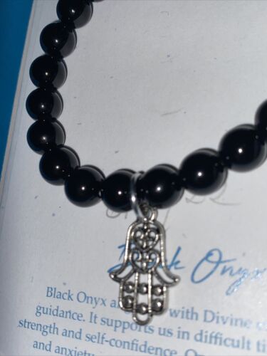 Sacred Stone Circles Onyx Bracelet W/ Kabbalah Symbol Silver-Tone RARE  FIND
