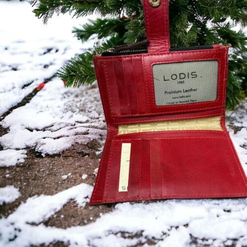 LODIS Coin Purse Bifold Card Wallet  Red Genuine Leather-ABSOLUTELY BEAUTIFUL!!!