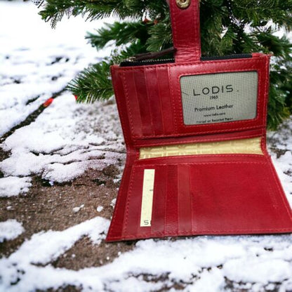LODIS Coin Purse Bifold Card Wallet  Red Genuine Leather-ABSOLUTELY BEAUTIFUL!!!