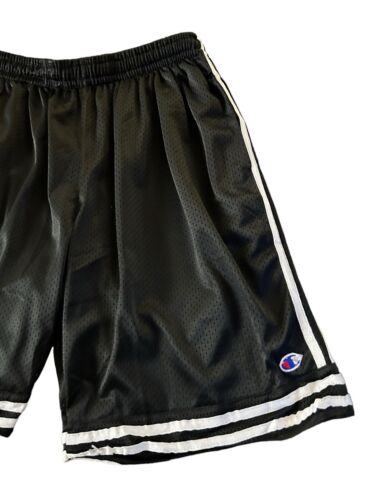 Champion Basketball Shorts Mens~Size Medium Black Mesh~White Stripes~ Gym NEW