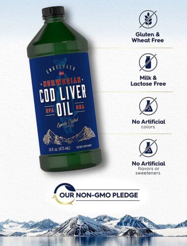 Cod Liver Oil Norwegian 16 fl oz Bottle Non-GMO, Gluten Free | by Carlyle
