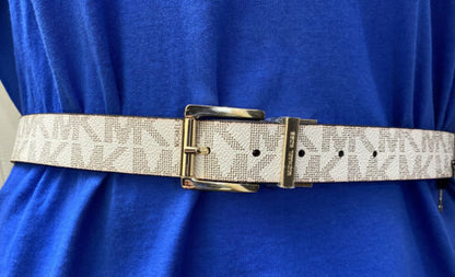 Michael Kors Belt Reversible Brown to Vanilla Large MK Logo Gold Buckle Large