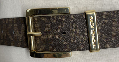 MICHAEL KORS BELT CHOCOLATE WITH LARGE MK LOGO WITH GOLD BUCKLE NICE!!!